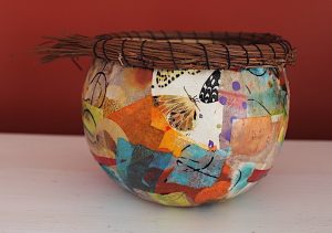 Collaged gourd by Florence Ancillotti